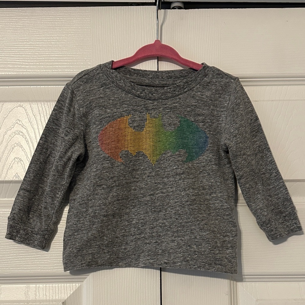 Gray Kids Shirt with Rainbow Batman Logo